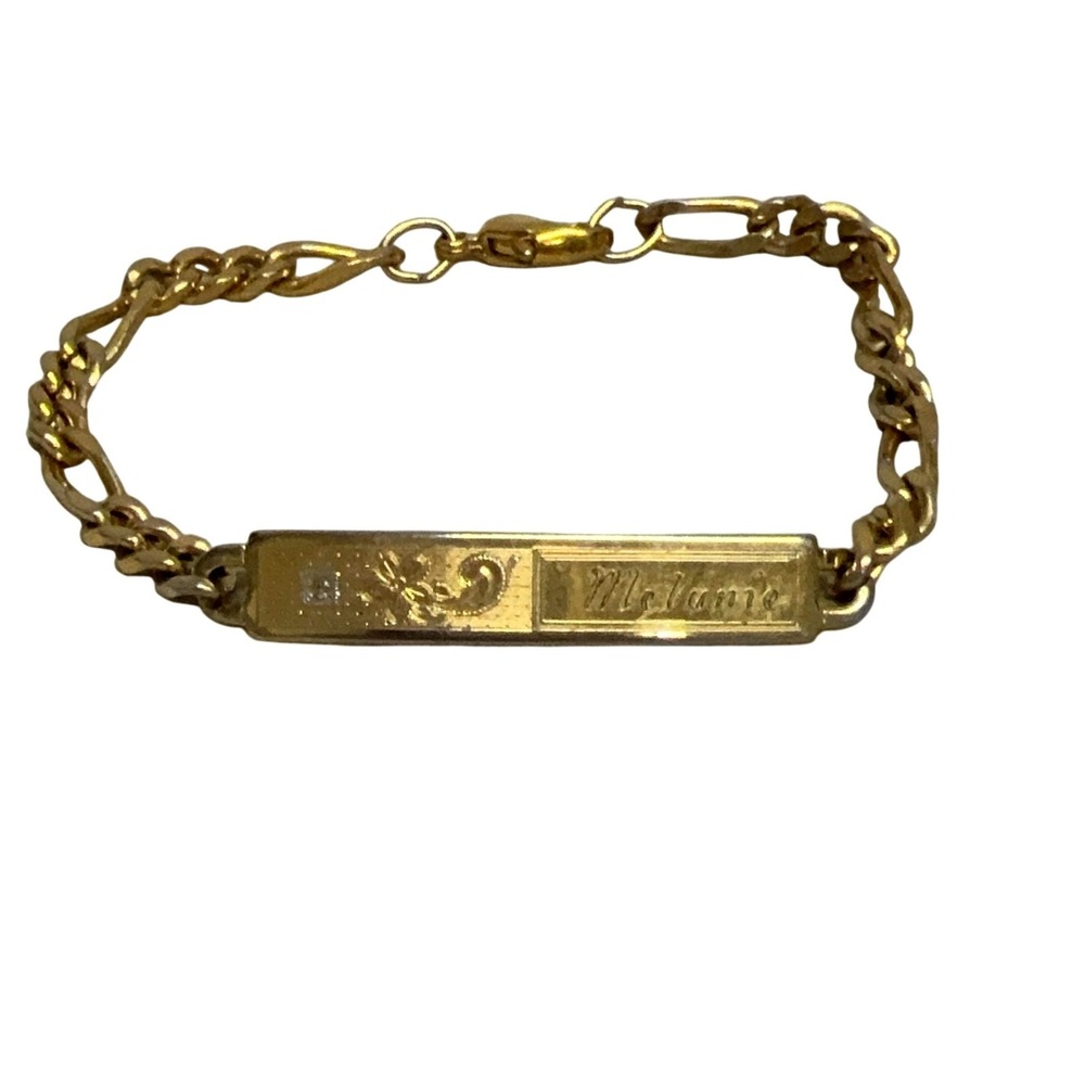 Speidel ID Chain Bracelet Gold Tone Melanie Nameplate Engraved Girls 6.5 Inch